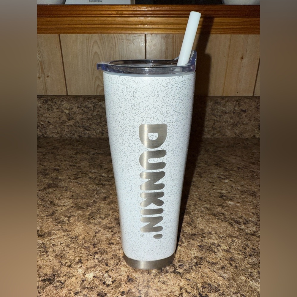 Dunkin' White Glitter Tumbler with Straw